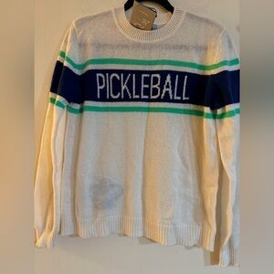100 % cashmere Pickleball Women's Crew Neck Sweater - Cream and Blue